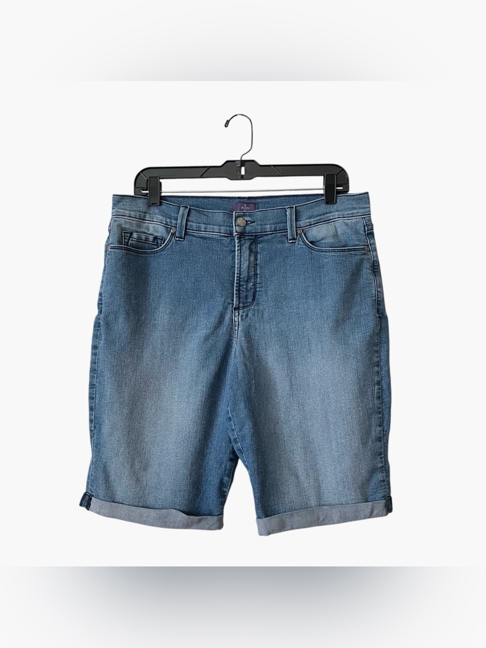 NYDJ Blue Jean Shorts Women's Size 12 Lift Tuck Denim Cuffed Bermuda Stretch